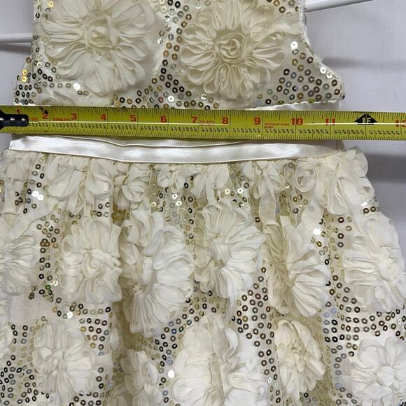 AMERICAN PRINCESS GIRL'S DRESS SIZE 3T IVORY GOLD SEQUIN RIBBON FLORAL - Picture 6 of 9